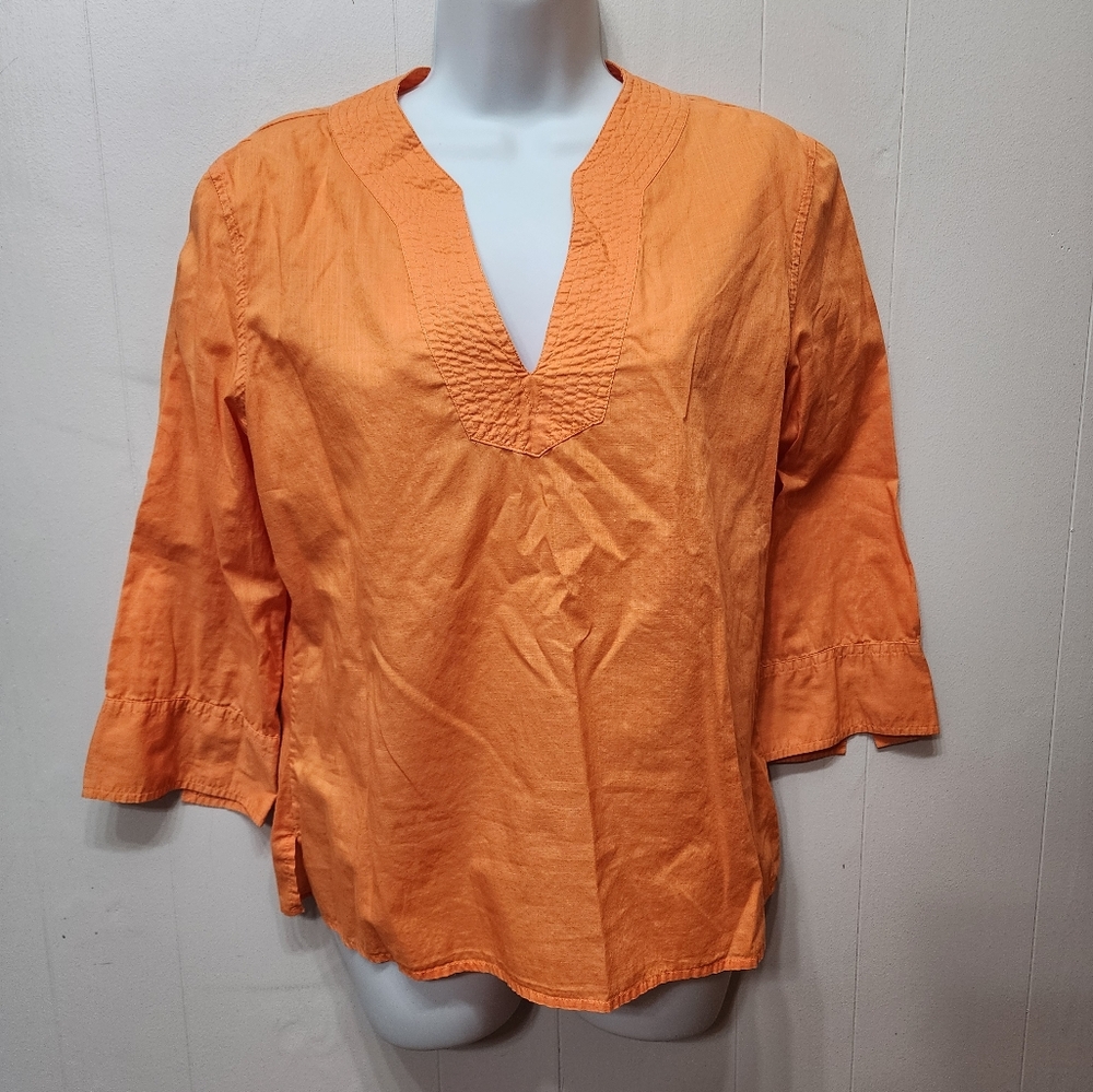 Gap Peasant Top Medium‎ Orange V-Neck 3/4 Sleeve Casual Lightweight Summer C332